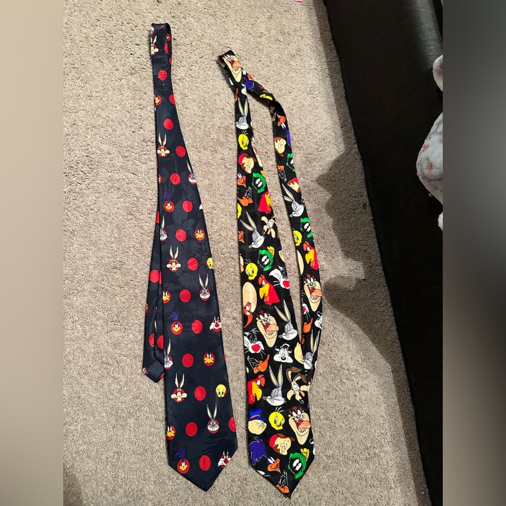 Vintage 1990s Looney Tunes Mania duo Ties! one is 100% silk&other 100% polyester - Picture 8 of 9